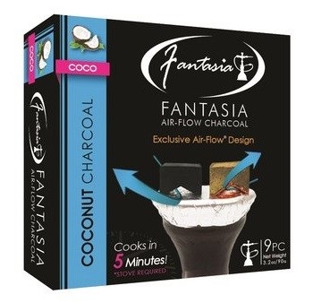 Fantasia Air-Flow Coconut Hookah Charcoal 9 Piece Box